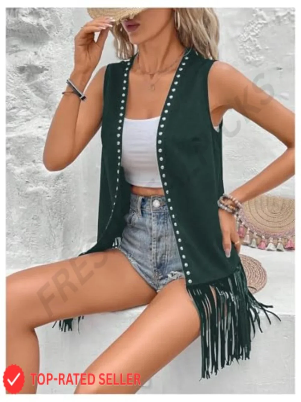 Fringe Vest Cardigan Sleeveless Studded Jacket Hippie 70s Tassel